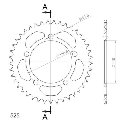 Aluminijasti zadnji verižnik (zobnik) SUPERSPROX RAL-7:41-BLK črna 41T, 525