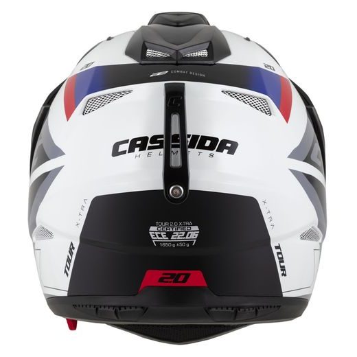 Motocross Helmet CASSIDA TOUR 2.0 X-TRA white/blue/red/black/black matt peak XS