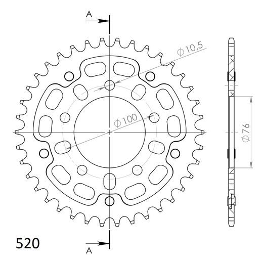 Rear sprocket SUPERSPROX STEALTH RST-7091:38-GLD zlata 38T, 520