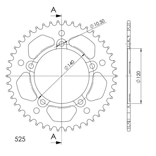 Aluminijasti zadnji verižnik (zobnik) SUPERSPROX RAL-1792:46-BLK črna 46T, 525