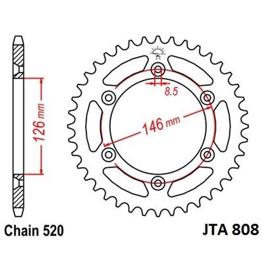 Aluminijasti zadnji verižnik (zobnik) JT JTA 808-48 48T, 520
