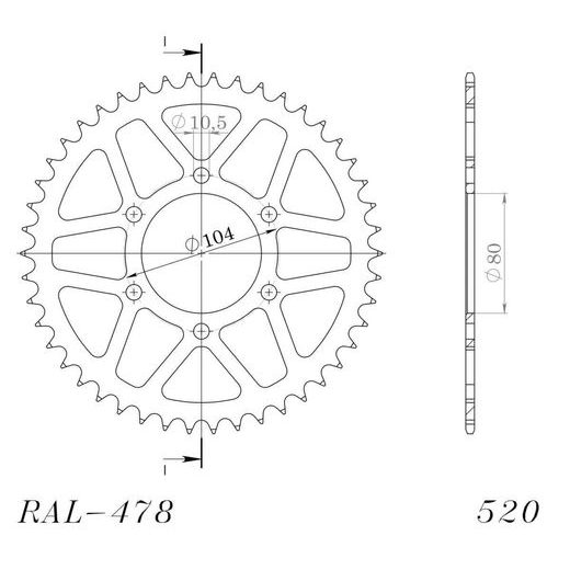 Aluminijasti zadnji verižnik (zobnik) SUPERSPROX RAL-478:45-RED rdeč 45T, 520