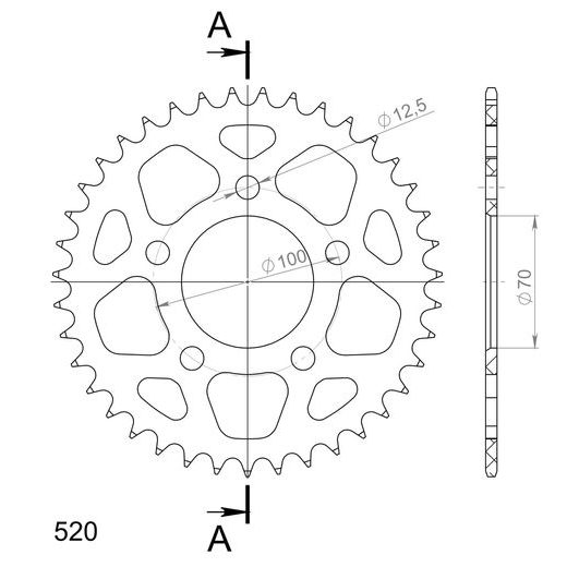 Aluminijasti zadnji verižnik (zobnik) SUPERSPROX RAL-728:39-BLK črna 39T, 520