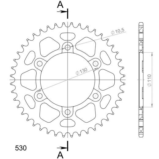 Aluminijasti zadnji verižnik (zobnik) SUPERSPROX RAL-479:44-BLU moder 44T, 530