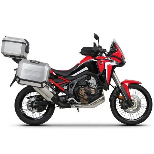 Komplet aluminijastih kovčkov z nosilci in ploščo SHAD TERRA, 37L zadnji kovček in 36L/47L stranski kovčki SHAD HONDA CRF 1100 Africa Twin