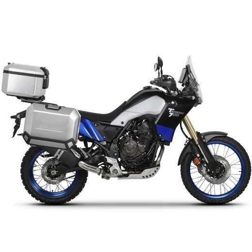 Komplet aluminijastih kovčkov z nosilci in ploščo SHAD TERRA BLACK, 48L zadnji kovček in 36L/47L stranski kovčki SHAD YAMAHA Tenere 700 XTZ690