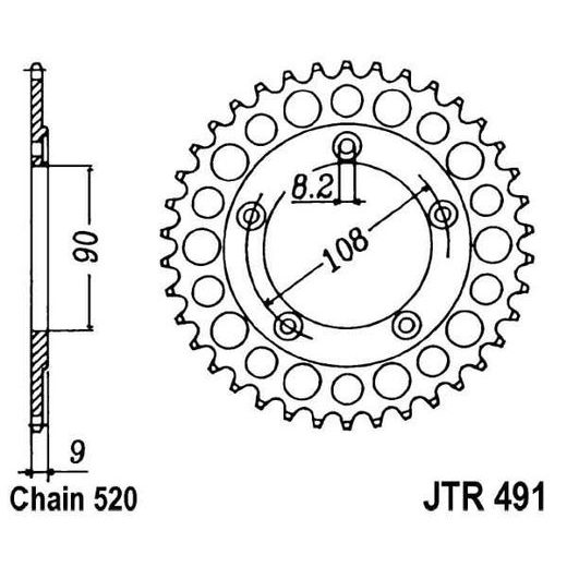 Zadnji verižnik (zobnik) JT JTR 491-38 38T, 520