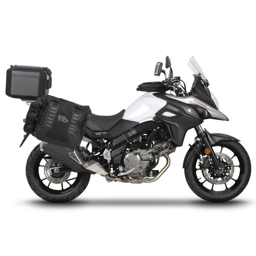 Complete set of SHAD TERRA TR40 adventure saddlebags and SHAD TERRA BLACK aluminium 48L topcase, including mounting kit SHAD SUZUKI DL 650 V-Strom