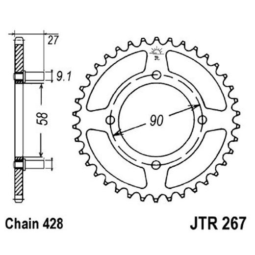 Zadnji verižnik (zobnik) JT JTR 267-39 39T, 428