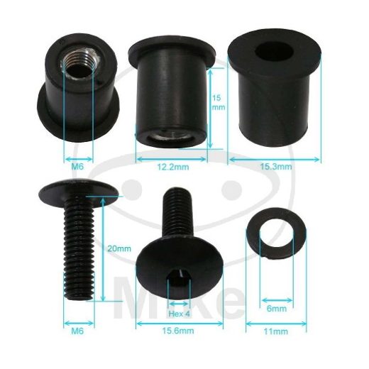 Fairing bolt kit JMP with rubber nuts 6X20 črna