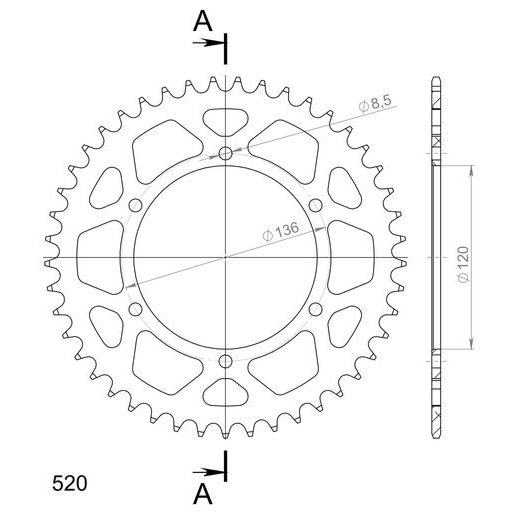 Aluminijasti zadnji verižnik (zobnik) SUPERSPROX RAL-846:45-BLK črna