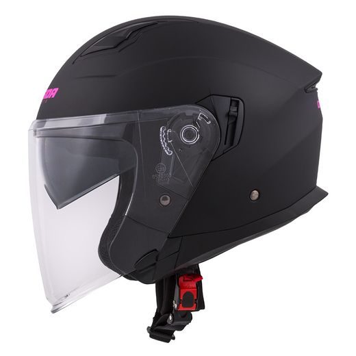 Jet čelada CASSIDA JET TECH black matt / violet logos M