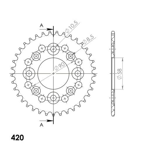 Aluminijasti zadnji verižnik (zobnik) SUPERSPROX RAL-214:37-BLK črna 37T, 420