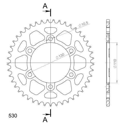 Aluminijasti zadnji verižnik (zobnik) SUPERSPROX RAL-479:45-BLK črna 45T, 530