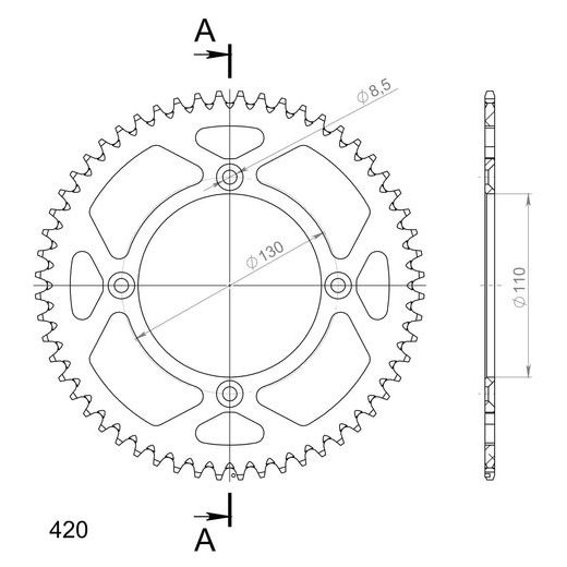 Rear ALU sprocket SUPERSPROX RAL-209:56-RED rdeč 56T, 420