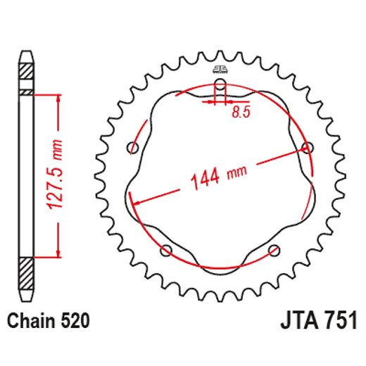 Aluminijasti zadnji verižnik (zobnik) JT JTA 751-42BLK 42T, 520 Črn