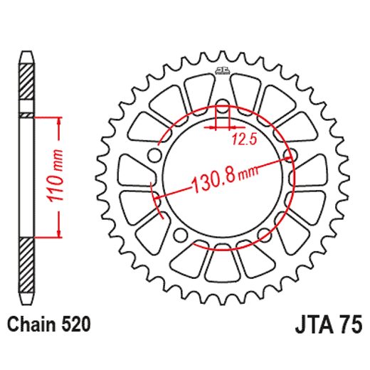 Aluminijasti zadnji verižnik (zobnik) JT JTA 75-45GLD 45T, 520 Zlat
