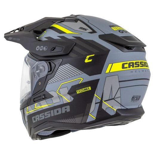 Motocross Helmet CASSIDA ROAD RUNNER TechniX grey matt/ black/ yellow fluo/ black matt peak S