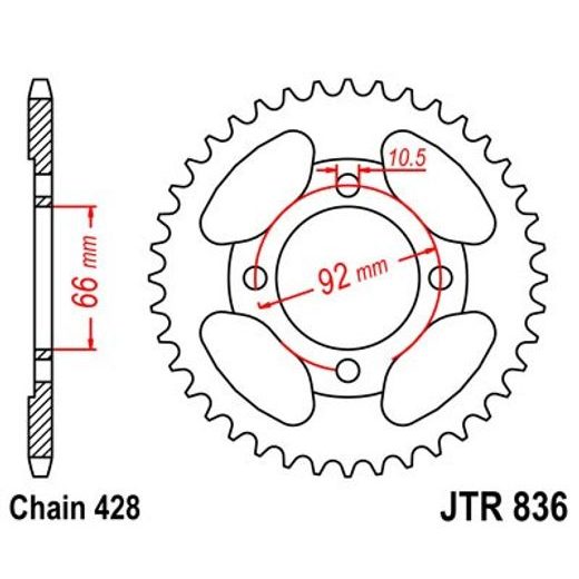 Zadnji verižnik (zobnik) JT JTR 836-39 39T, 428