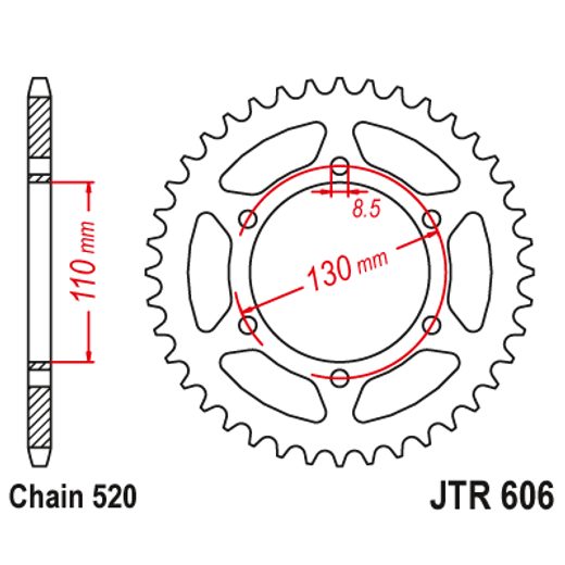 Zadnji verižnik (zobnik) JT JTR 606-43 43T, 520