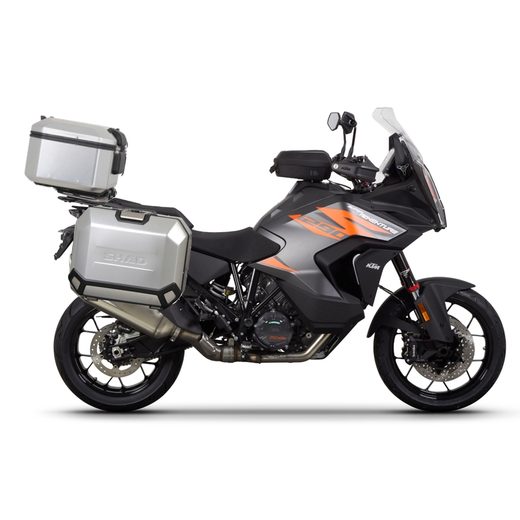 Komplet aluminijastih kovčkov z nosilci in ploščo SHAD TERRA, 37L zadnji kovček in 36L/47L stranski kovčki SHAD KTM Super Adventure 1290 (R, S)