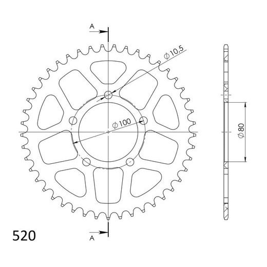 Aluminijasti zadnji verižnik (zobnik) SUPERSPROX RAL-2698:45-BLK črna 45T, 520