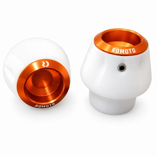 Crash protectors RDMOTO KTM13N bela with orange caps za KTM Super Duke 1290 / R 2014-2025, KTM Super Duke 1390 R / R EVO 2024-2026