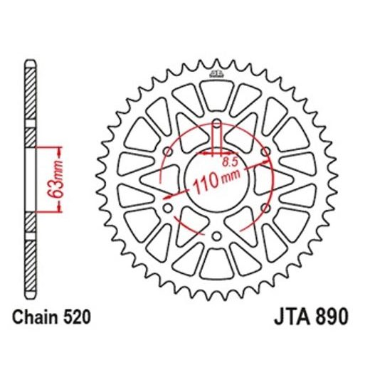 Aluminijasti zadnji verižnik (zobnik) JT JTA 890-44ORG 44T Oranžna