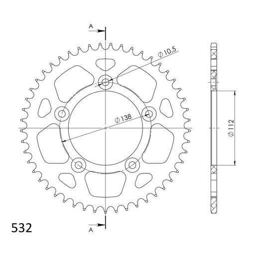 Aluminijasti zadnji verižnik (zobnik) SUPERSPROX RAL-1873:49-BLK črna 49T, 532