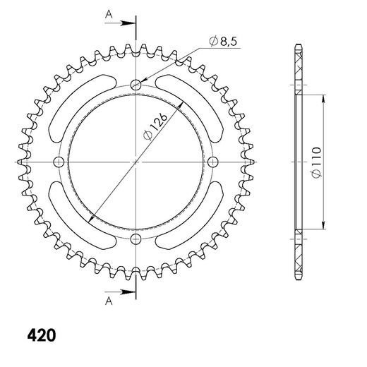 Rear ALU sprocket SUPERSPROX RAL-455:46-BLK črna 46T, 420
