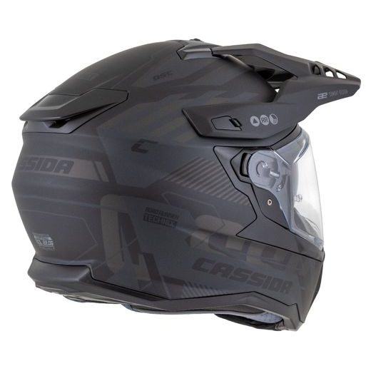 Motocross Helmet CASSIDA ROAD RUNNER TechniX black matt/ black/ grey/ black matt peak XS