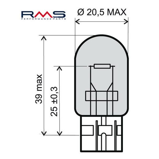Žarnica RMS 246510445 12V 21/5W, T20 oranžna