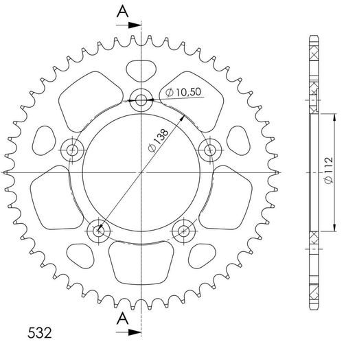 Aluminijasti zadnji verižnik (zobnik) SUPERSPROX RAL-1873:48-BLK črna 48T, 532