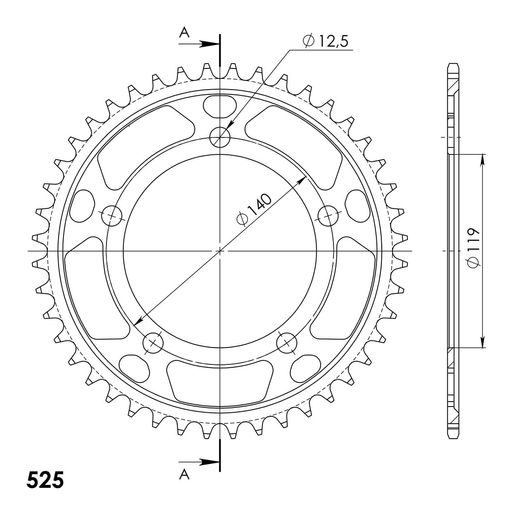 Zadnji verižnik (zobnik) SUPERSPROX RFE-1790:44-BLK črna 44T, 525