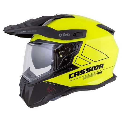 Motocross Helmet CASSIDA ROAD RUNNER DUAL yellow fluo/ black/ black matt peak M