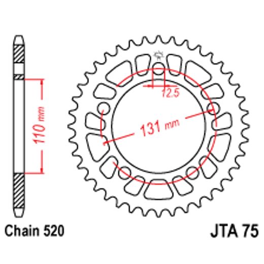 Aluminijasti zadnji verižnik (zobnik) JT JTA 75-40 40T, 520