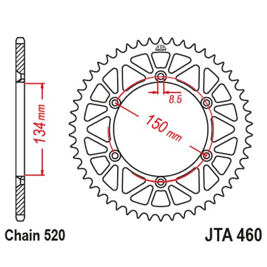 Aluminijasti zadnji verižnik (zobnik) JT JTA 460-50GLD 50T, 520 Zlat