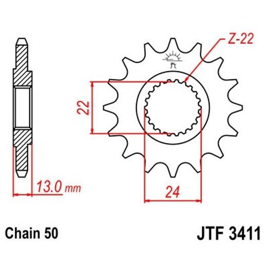 Sprednji verižnik JT JTF 3411-16 16T, 530