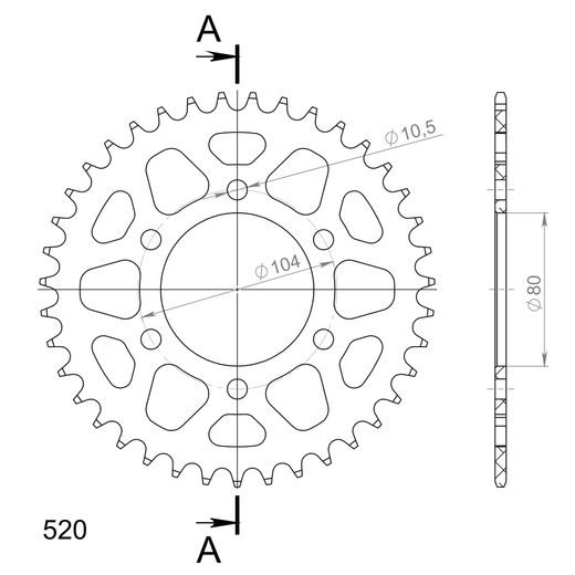 Aluminijasti zadnji verižnik (zobnik) SUPERSPROX RAL-478:39-BLK črna 39T, 520