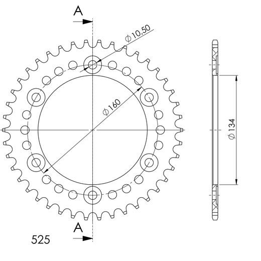 Aluminijasti zadnji verižnik (zobnik) SUPERSPROX RAL-1307:42-BLK črna 42T, 525