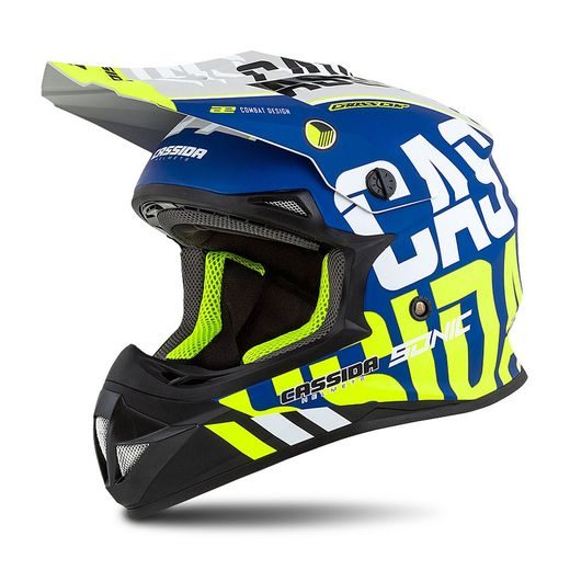 Motocross Helmet CASSIDA CROSS CUP SONIC matt blue /fluo yellow S
