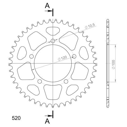 Aluminijasti zadnji verižnik (zobnik) SUPERSPROX RAL-703:45-BLK črna 45T, 520