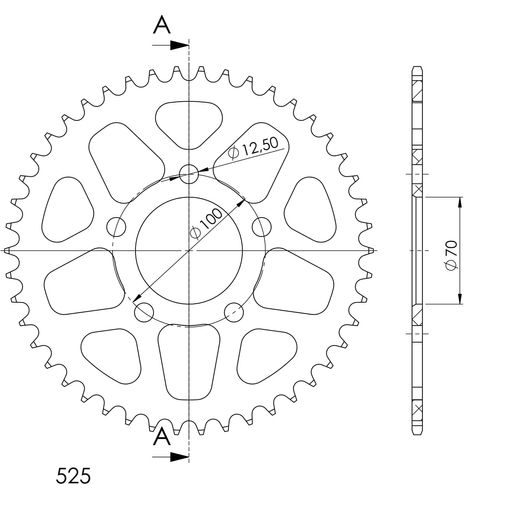 Aluminijasti zadnji verižnik (zobnik) SUPERSPROX RAL-727:46-BLK črna 46T, 525
