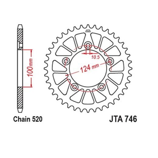 Aluminijasti zadnji verižnik (zobnik) JT JTA 746-48BLK 48T, 520 Črn