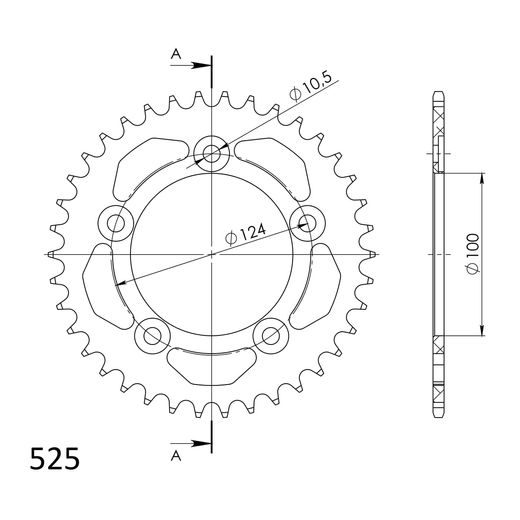 Aluminijasti zadnji verižnik (zobnik) SUPERSPROX RAL-744:38-BLK črna 38T, 525