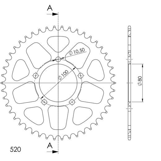 Aluminijasti zadnji verižnik (zobnik) SUPERSPROX RAL-2698:47-BLK črna 47T, 520