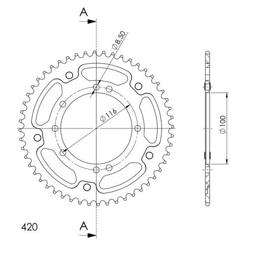 Rear sprocket SUPERSPROX STEALTH RST-457:52-BLK črna 52T, 420