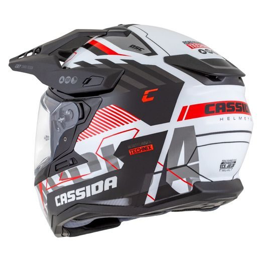 Motocross Helmet CASSIDA ROAD RUNNER TechniX white/ black/ red/ grey/ black matt peak S