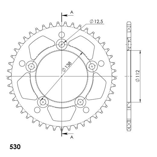 Aluminijasti zadnji verižnik (zobnik) SUPERSPROX RAL-302:45-BLK črna 45T, 530
