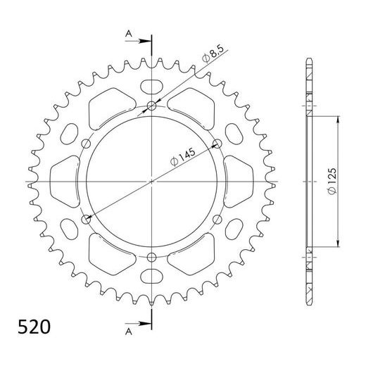 Aluminijasti zadnji verižnik (zobnik) SUPERSPROX RAL-405:45-RED rdeč 45T, 520